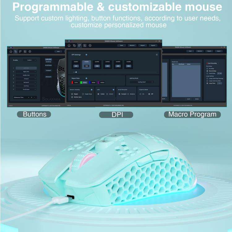SOLAKAKA SM600 Hollowed Out RGB Tri-mode Wireless Gaming Mouse(Green)
