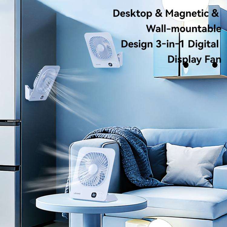 USAMS ZB363 Slim Magnetic Desktop Digital Display Fan(Blue)