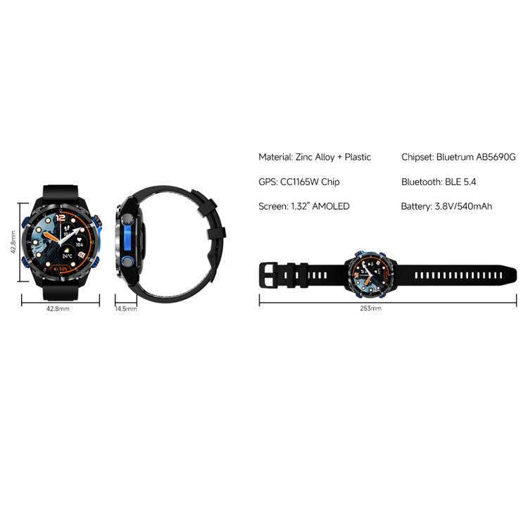 HD350 Pro 1.32 inch AMOLED GPS Sport Smart Watch, Support Bluetooth Call / Sleep / Blood Oxygen /...