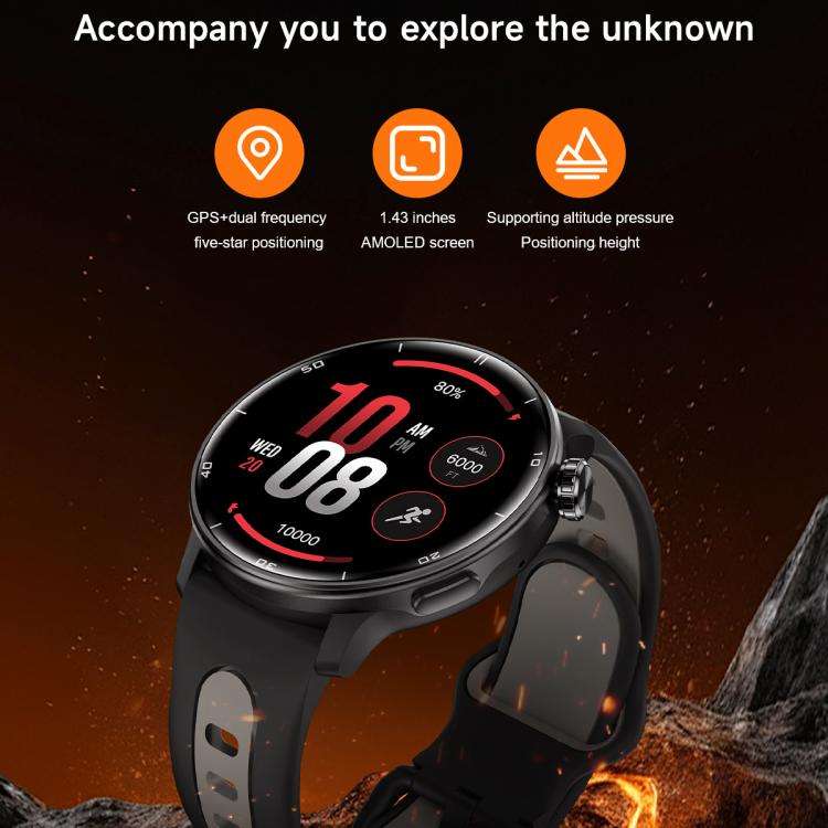 S666 1.43 inch AMOLED HD GPS Sport Smart Watch, Support Bluetooth Call / Sleep / Blood Oxygen / H...