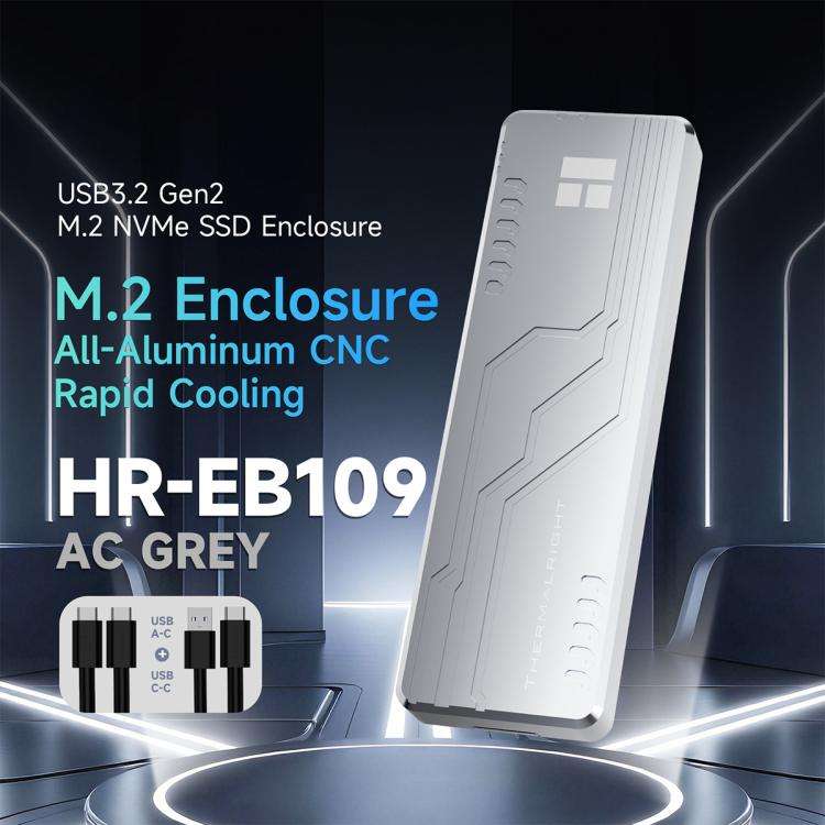 THERMALRIGHT HR-EB109 M.2 NVMe SSD Enclosure with USB to Type-C Cable & Type-C to Type-C Cable(Grey)