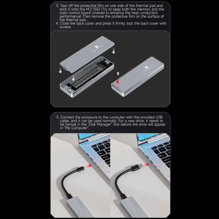 THERMALRIGHT HR-EB109 M.2 NVMe SSD Enclosure with USB to Type-C Cable & Type-C to Type-C Cable(Grey)