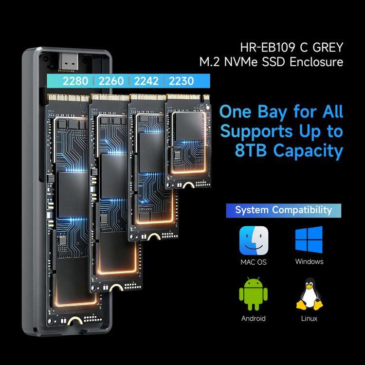 THERMALRIGHT HR-EB109 M.2 NVMe SSD Enclosure with Type-C to Type-C Cable(Grey)