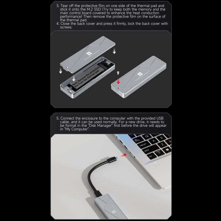 THERMALRIGHT HR-EB115 M.2 NVMe SSD Enclosure with Type-C to Type-C Cable(Grey)