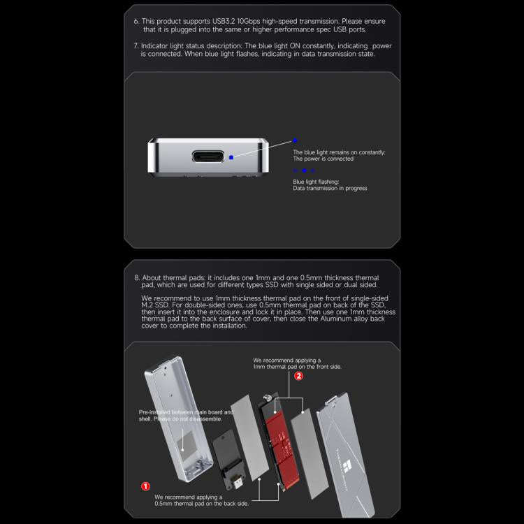 THERMALRIGHT HR-EB115 M.2 NVMe SSD Enclosure with Type-C to Type-C Cable(Grey)