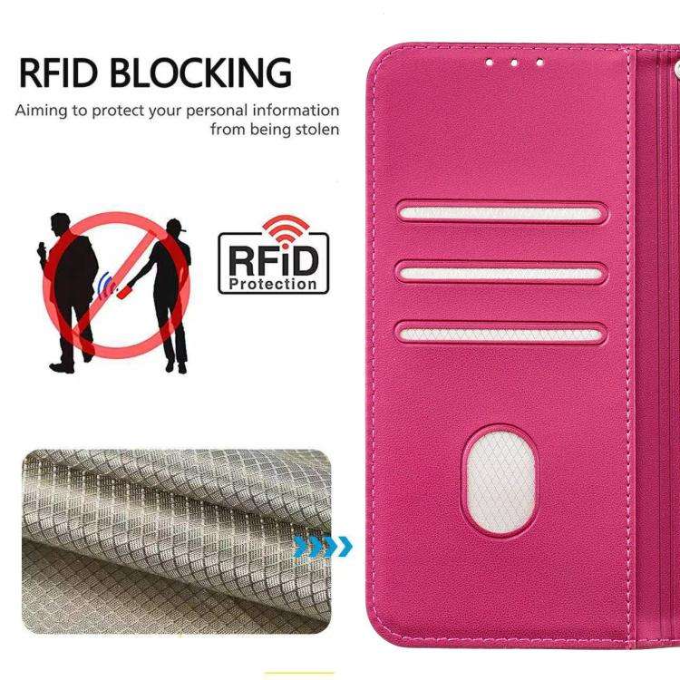 For Blackview A55 Pro Cat Butterfly Embossed RFID Vegan Leather Phone Case with Strap(Rose Red)