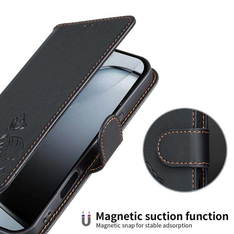 For Blackview A200 Pro Cat Butterfly Embossed RFID Vegan Leather Phone Case with Strap(Black)