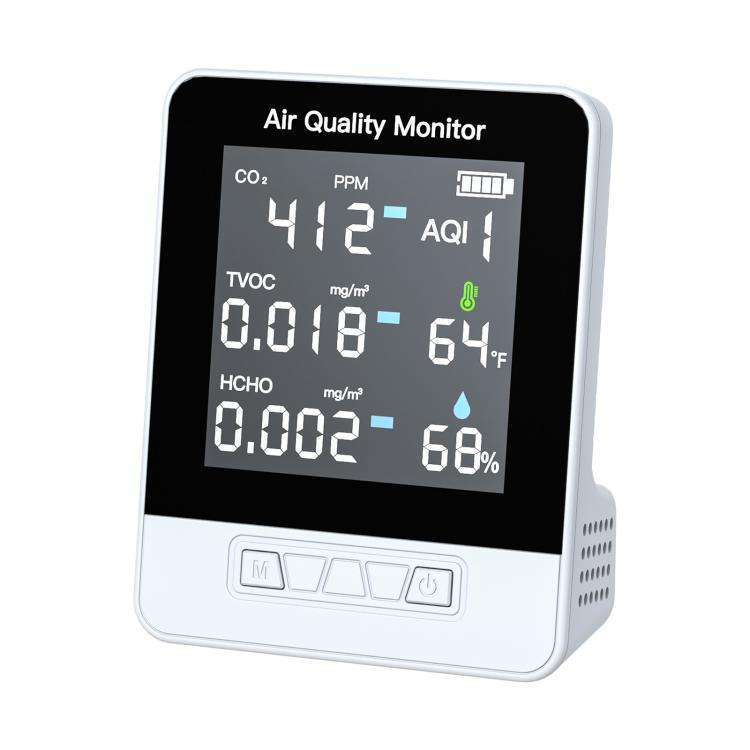 DA10 6-in-1 Smart Air Quality Monitor with 2.8-inch LCD Screen(White)
