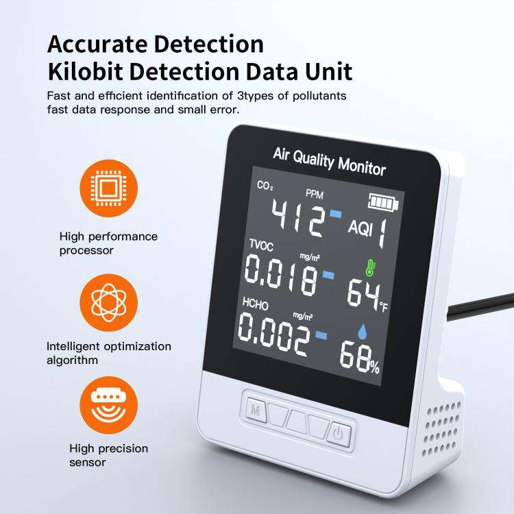 DA10 6-in-1 Smart Air Quality Monitor with 2.8-inch LCD Screen(White)