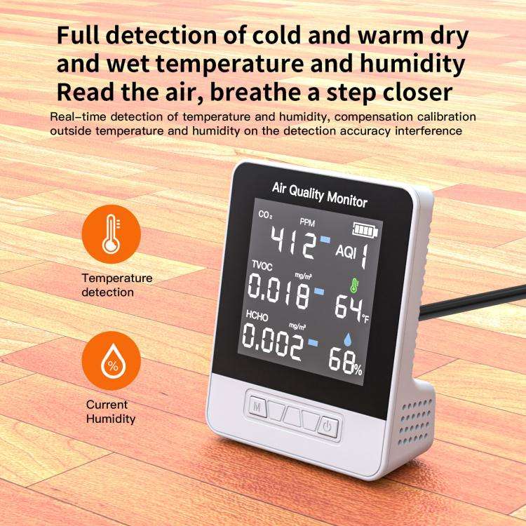 DA10 6-in-1 Smart Air Quality Monitor with 2.8-inch LCD Screen(White)
