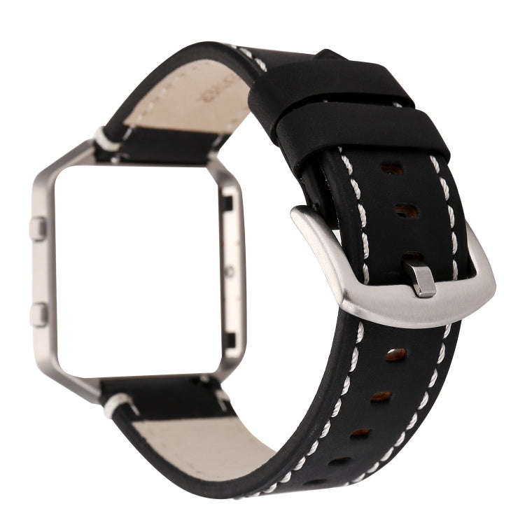 For Fitbit Blaze Calf Leather Watch Band(Black)