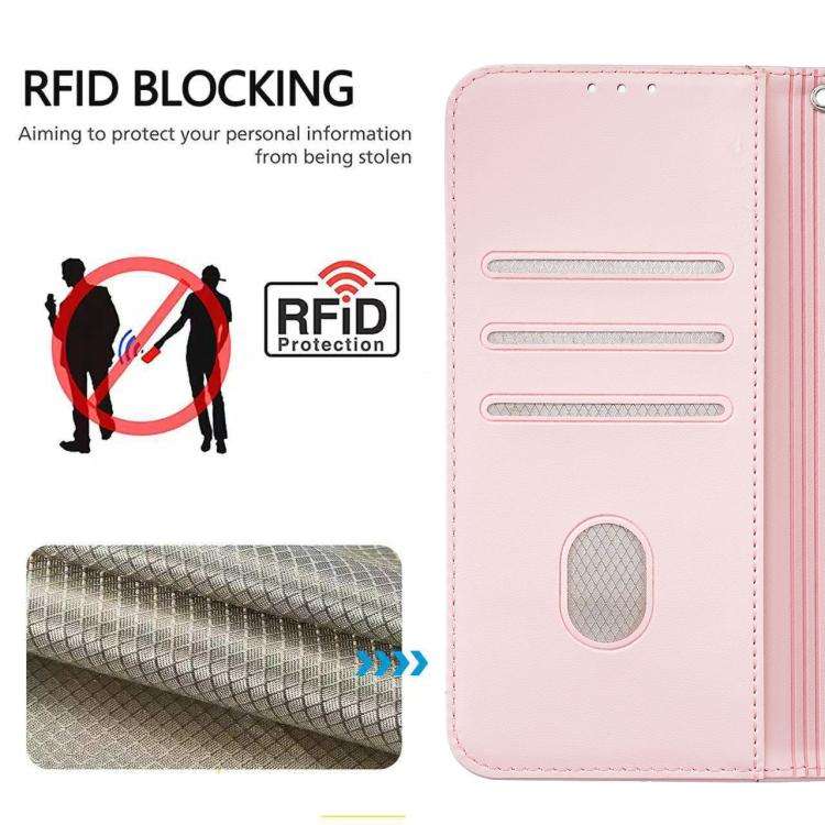 For DOOGEE N60 Pro Cat Butterfly Embossed RFID Vegan Leather Phone Case with Strap(Pink)