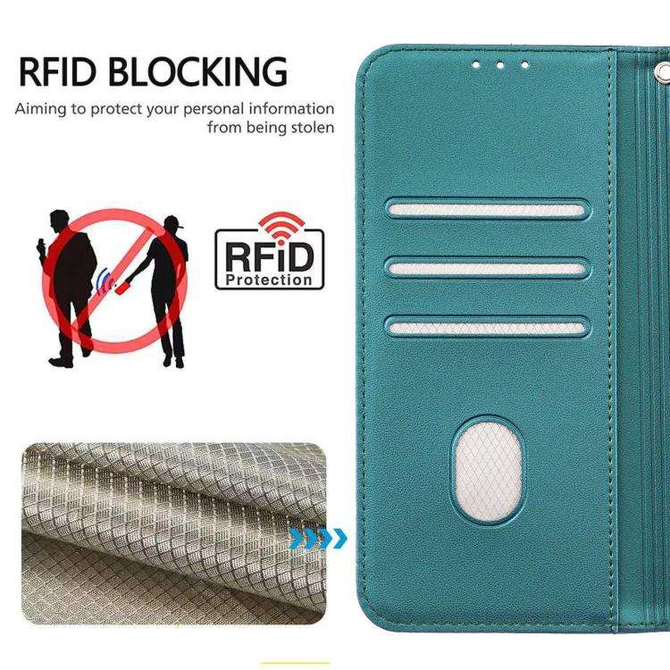 For DOOGEE N60 Pro Cat Butterfly Embossed RFID Vegan Leather Phone Case with Strap(Dark Green)