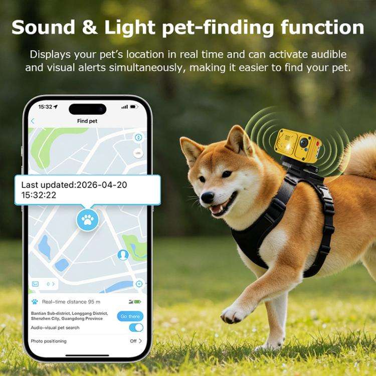 4G Outdoor Waterproof Pet GPS Location Tracker with Real-time Monitoring Camera, EU Version(Yellow)