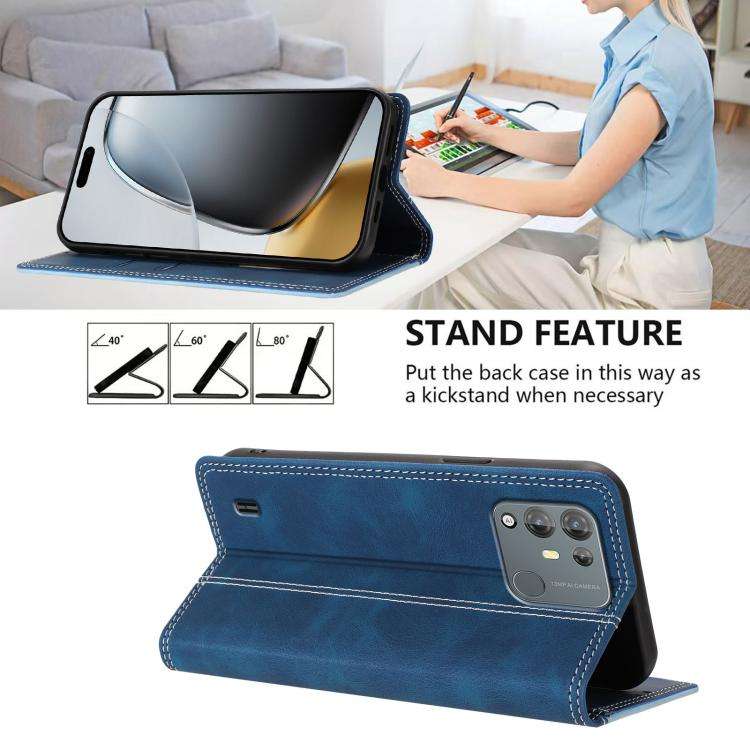 For Blackview A55 Pro Skin Feel Two-tone RFID Blocking Vegan Leather Phone Case(Light Blue)