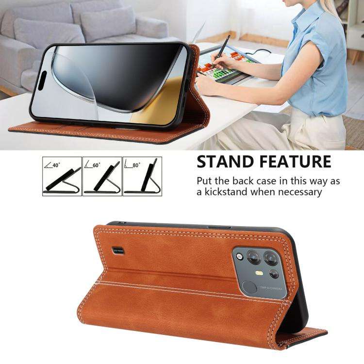 For Blackview A55 Pro Skin Feel Two-tone RFID Blocking Vegan Leather Phone Case(Black)