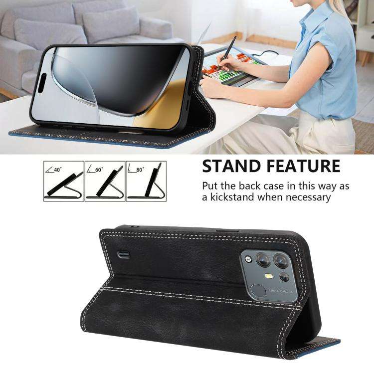 For Blackview A55 Pro Skin Feel Two-tone RFID Blocking Vegan Leather Phone Case(Blue)