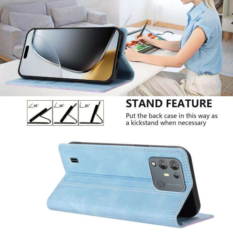 For Blackview A55 Pro Skin Feel Two-tone RFID Blocking Vegan Leather Phone Case(Purple)