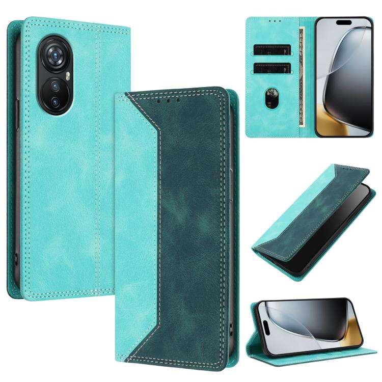 For Blackview A200 Pro Skin Feel Two-tone RFID Blocking Vegan Leather Phone Case(Dark Green)
