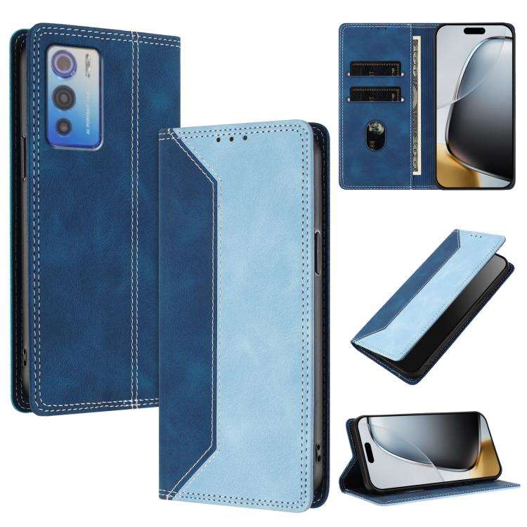 For Doogee N60 Pro Skin Feel Two-tone RFID Blocking Vegan Leather Phone Case(Light Blue)