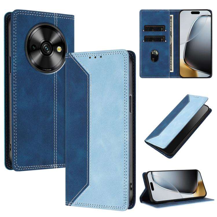 For Oukitel C59 Pro Skin Feel Two-tone RFID Blocking Vegan Leather Phone Case(Light Blue)