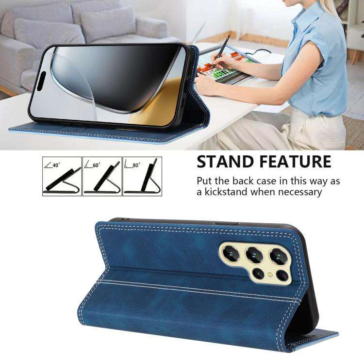 For Oukitel C61 / C61 Pro Skin Feel Two-tone RFID Blocking Vegan Leather Phone Case(Light Blue)