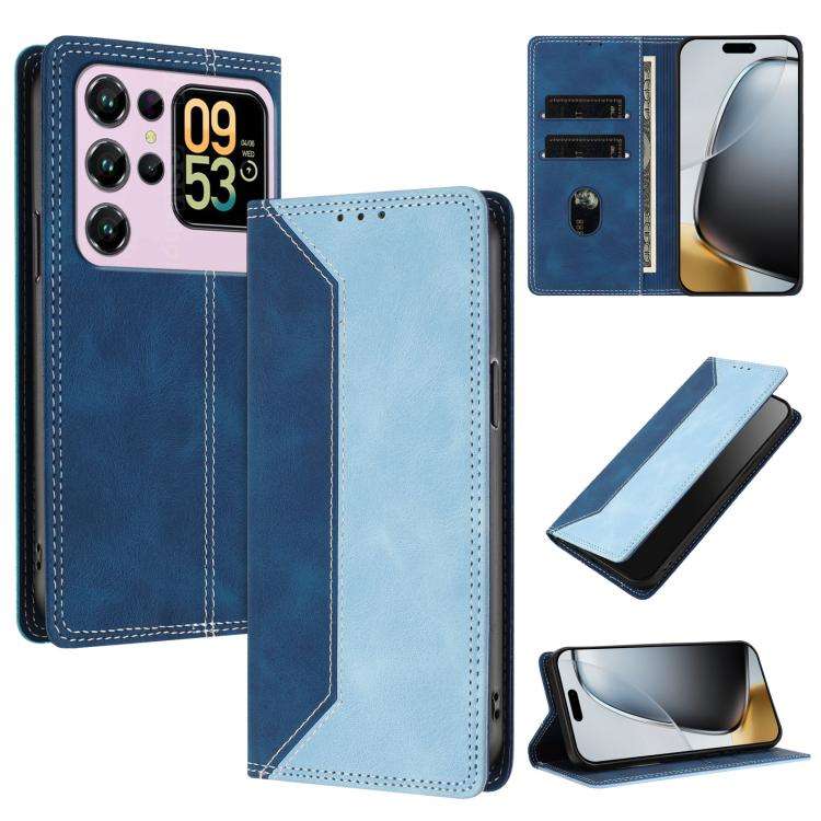 For Oukitel C62 / C62 Pro Skin Feel Two-tone RFID Blocking Vegan Leather Phone Case(Light Blue)