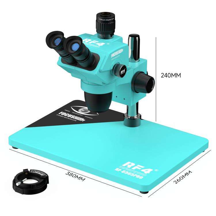 RF4 RF-6565Pro 6.5-65X Synchronous Zoom Trinocular Stereo Microscope with Aluminum Alloy Base(Blue)