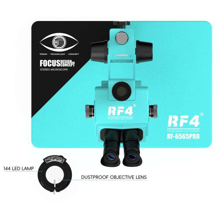 RF4 RF-6565Pro 6.5-65X Synchronous Zoom Trinocular Stereo Microscope with Aluminum Alloy Base(Blue)