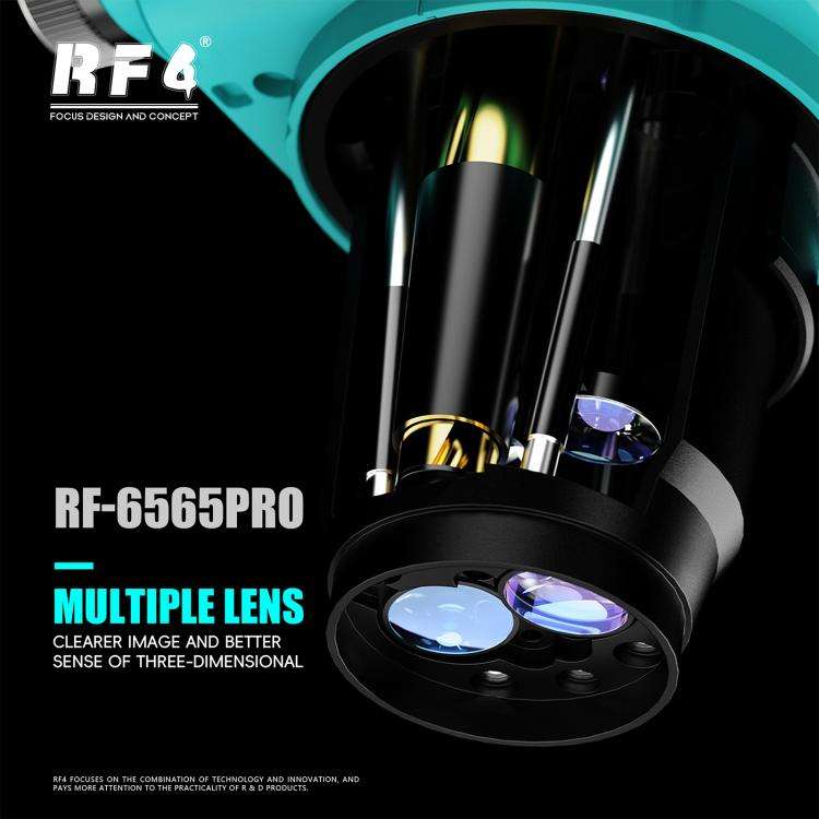 RF4 RF-6565Pro 6.5-65X Synchronous Zoom Trinocular Stereo Microscope with Aluminum Alloy Base(Blue)
