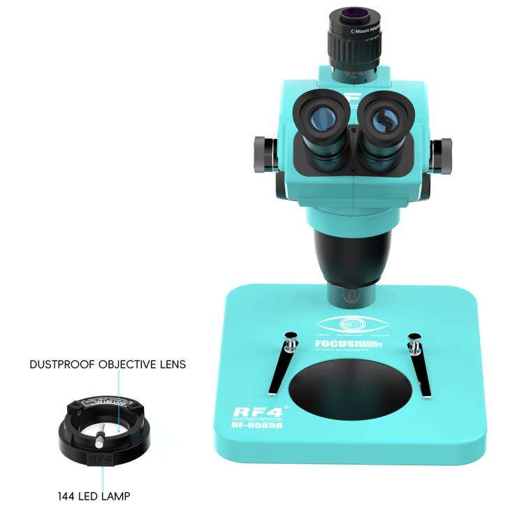 RF4 RF-6565R 6.5-65X Synchronous Zoom Trinocular Stereo Microscope(Blue)