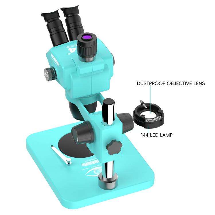 RF4 RF-6565R 6.5-65X Synchronous Zoom Trinocular Stereo Microscope(Blue)