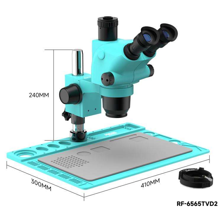 RF4 RF-6565TVD2 6.5X-65X Synchronous Zoom Trinocular Stereo Microscope with Aluminum Alloy Base(B...