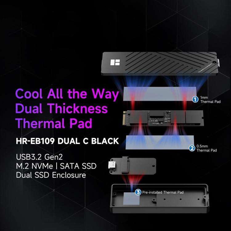 THERMALRIGHT HR-EB109 M.2 NVMe / SATA Dual Protocol SSD Enclosure with USB to Type-C Cable & Type...