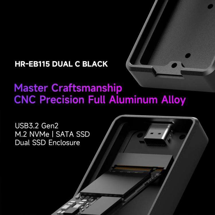 THERMALRIGHT HR-EB115 M.2 NVMe / SATA Dual Protocol SSD Enclosure with USB to Type-C Cable & Type...