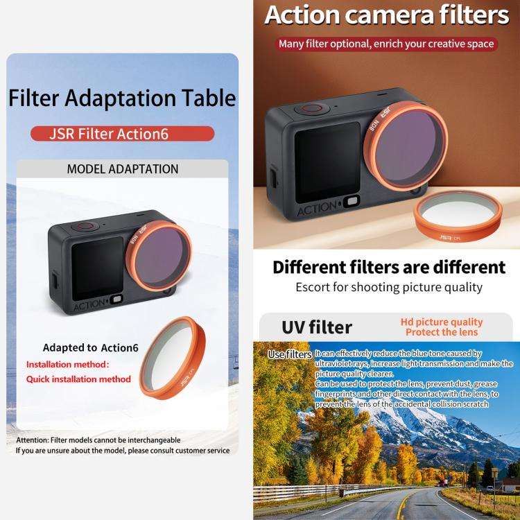 For DJI Osmo Action 6 JSR KO Series Camera Lens Filter, Filter:ND8PL