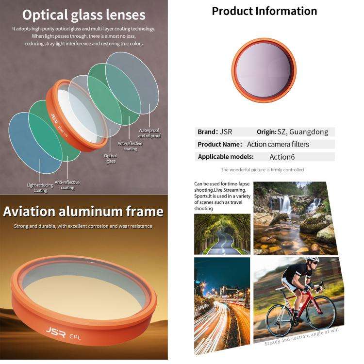 For DJI Osmo Action 6 JSR KO Series Camera Lens Filter, Filter:ND8