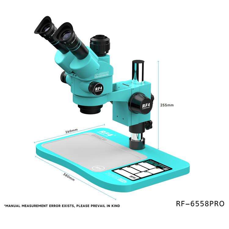 RF4 RF-6558Pro 6.5-58X Trinocular Stereo Microscope with Big Base, Silicone Pad, Screw Pad(Blue)