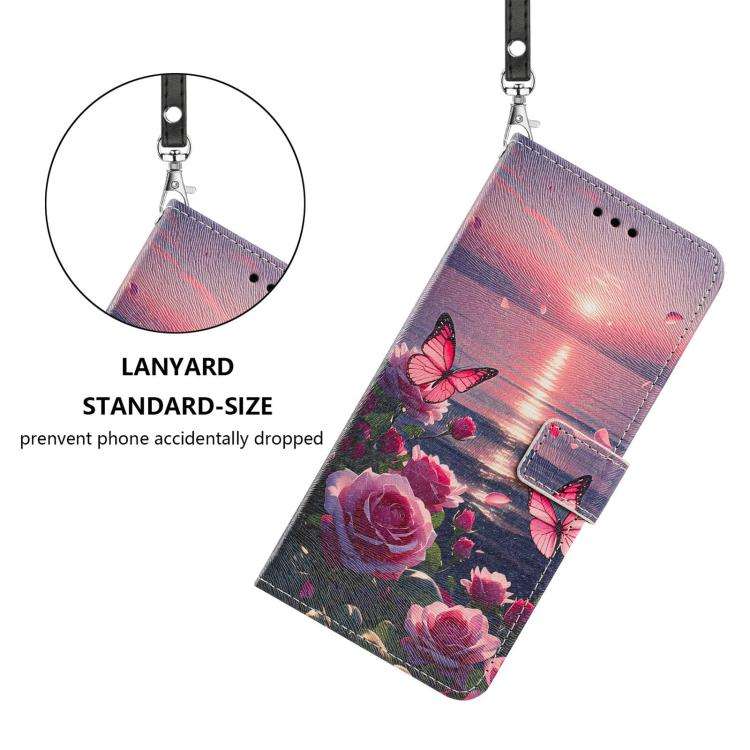 For Redmi 15a 5G Global Painted Pattern Vegan Leather Phone Case with Strap(Rose Butterfly)