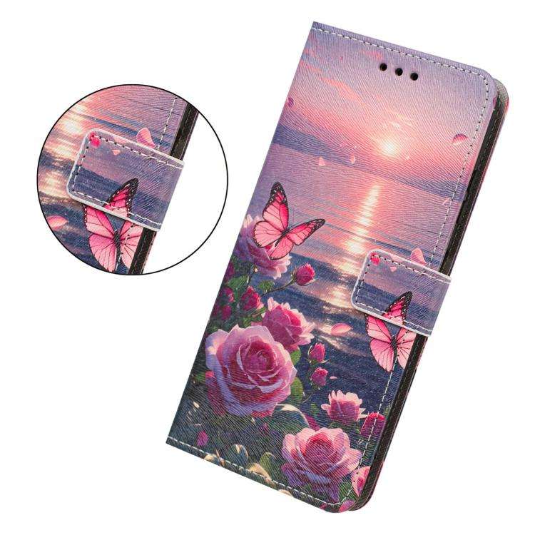For Redmi 15a 5G Global Painted Pattern Vegan Leather Phone Case with Strap(Rose Butterfly)