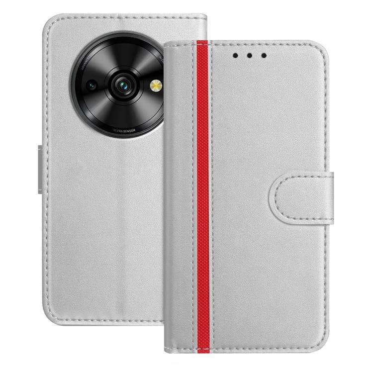 For Oukitel C59 Pro Color Block Card Slots Vegan Leather Phone Case(Silver)
