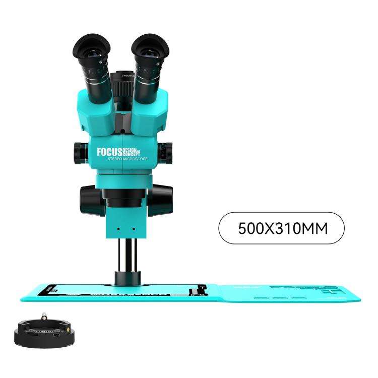 RF4 RF-55PM-B52 6.5-55X Synchronous Zoom Trinocular Stereo Microscope(Blue)