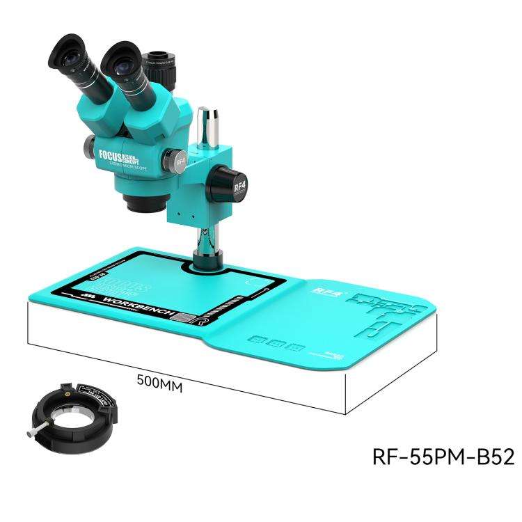 RF4 RF-55PM-B52 6.5-55X Synchronous Zoom Trinocular Stereo Microscope(Blue)
