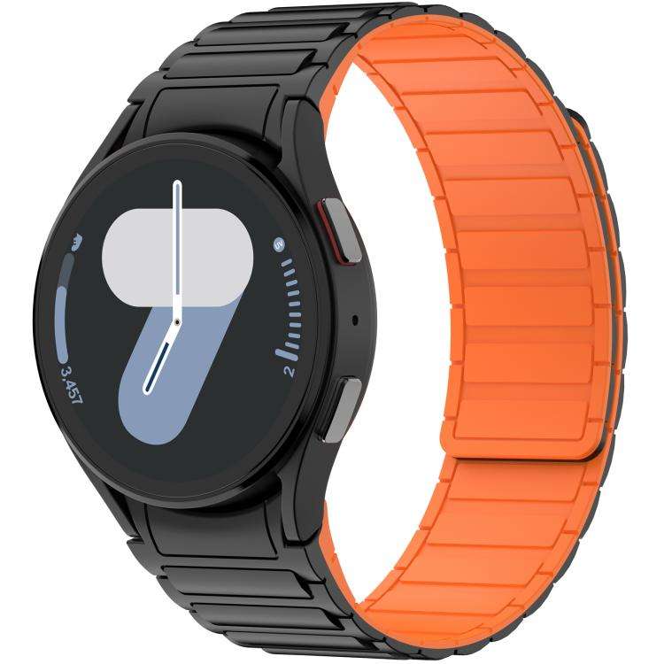 For Galaxy Watch 7 / 6 / 5 / 4 Three Beads Magnetic Silicone Watch Band(Black Orange)
