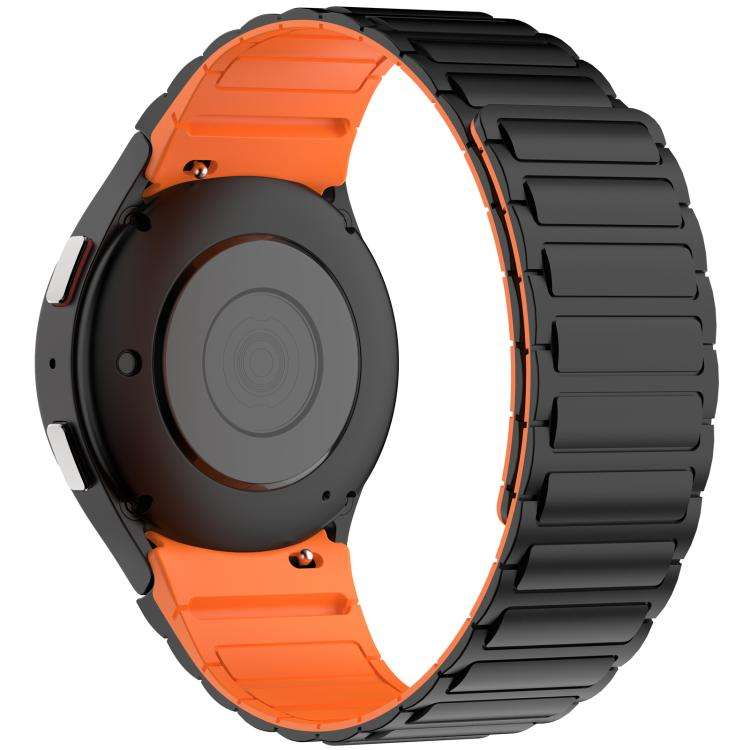For Galaxy Watch 7 / 6 / 5 / 4 Three Beads Magnetic Silicone Watch Band(Black Orange)