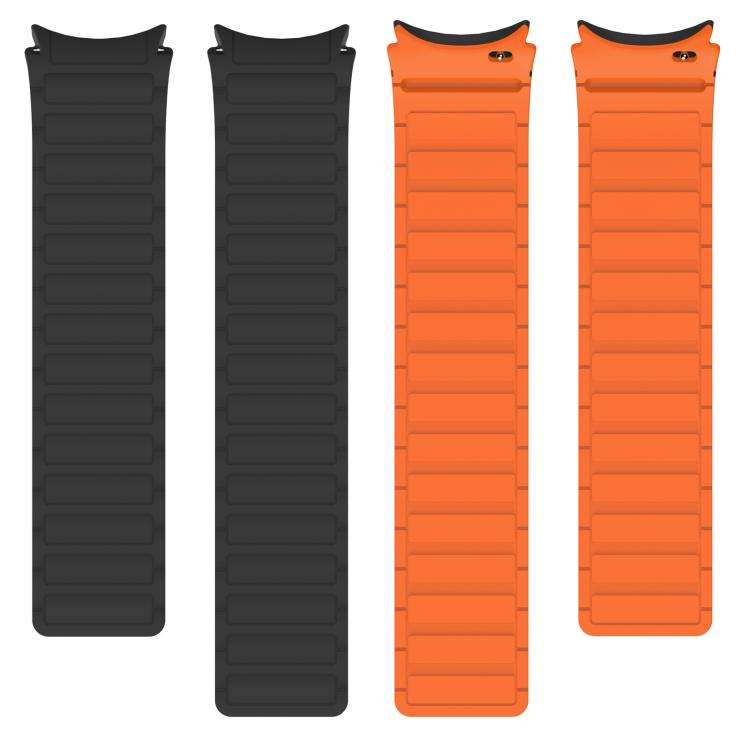 For Galaxy Watch 7 / 6 / 5 / 4 Three Beads Magnetic Silicone Watch Band(Black Orange)