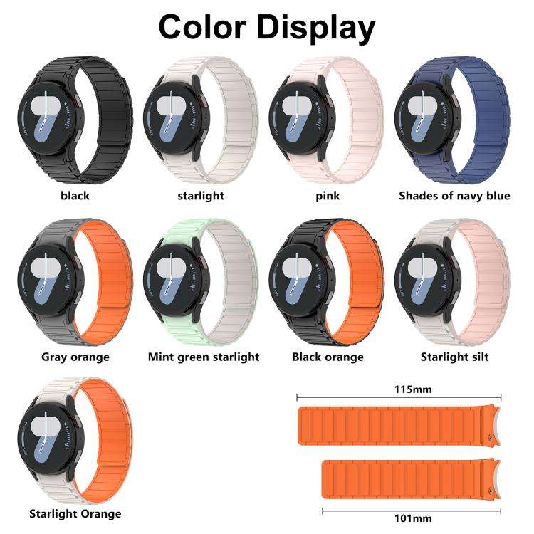 For Galaxy Watch 7 / 6 / 5 / 4 Three Beads Magnetic Silicone Watch Band(Black Orange)