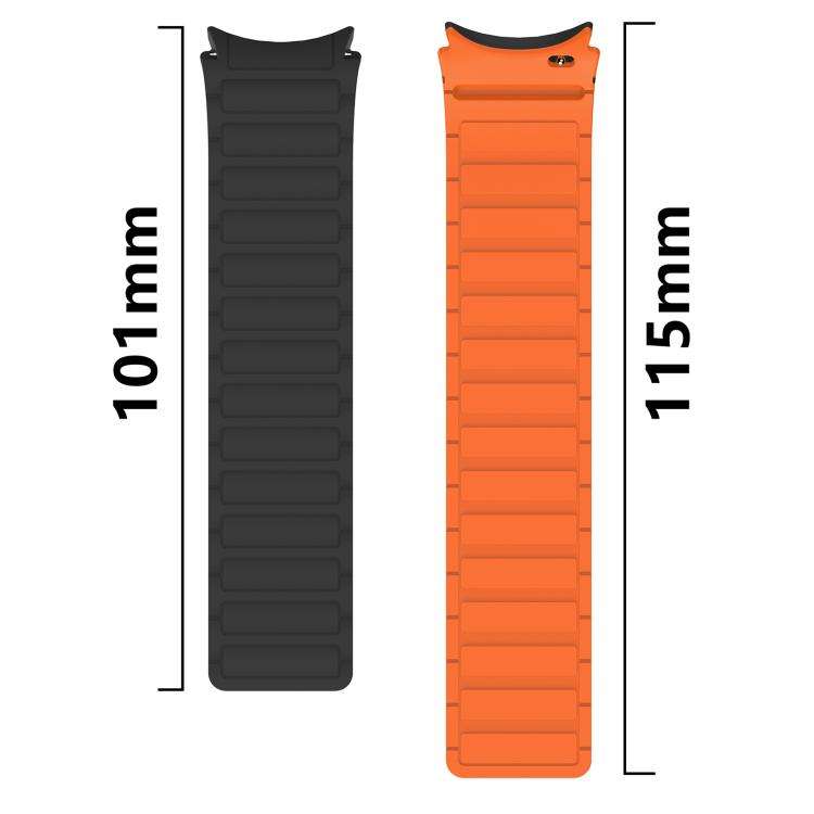 For Galaxy Watch 7 / 6 / 5 / 4 Three Beads Magnetic Silicone Watch Band(Black Orange)