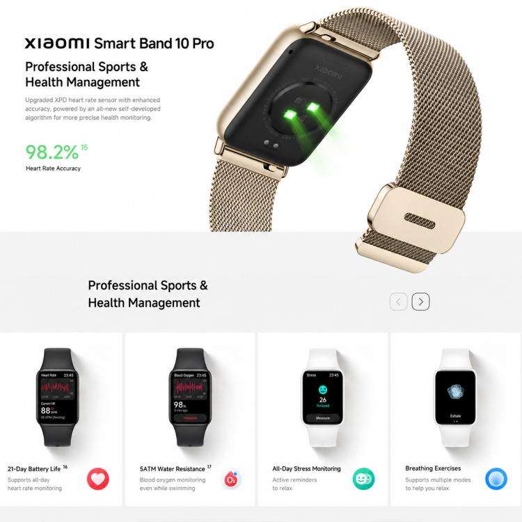 Original Xiaomi Smart Band 10 Pro, 1.74 inch AMOLED Screen 5ATM Waterproof Smart Watch, Support B...