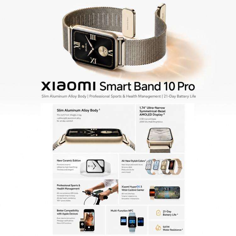 Original Xiaomi Smart Band 10 Pro, 1.74 inch AMOLED Screen 5ATM Waterproof Smart Watch, Support B...